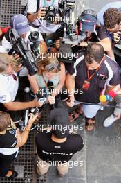 Lewis Hamilton (GBR) Mercedes AMG F1 with the media. 12.11.2015. Formula 1 World Championship, Rd 18, Brazilian Grand Prix, Sao Paulo, Brazil, Preparation Day.