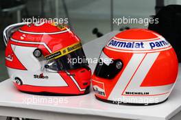 (L to R): The helmets of Felipe Nasr (BRA) Sauber F1 Team and Niki Lauda (AUT) Mercedes Non-Executive Chairman.  12.11.2015. Formula 1 World Championship, Rd 18, Brazilian Grand Prix, Sao Paulo, Brazil, Preparation Day.
