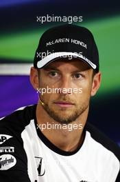 Jenson Button (GBR) McLaren in the FIA Press Conference. 12.11.2015. Formula 1 World Championship, Rd 18, Brazilian Grand Prix, Sao Paulo, Brazil, Preparation Day.