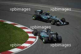 Lewis Hamilton (GBR) Mercedes AMG F1 W06 spins at the hairpin in the first practice session and is passed by team mate Nico Rosberg (GER) Mercedes AMG F1 W06. 05.06.2015. Formula 1 World Championship, Rd 7, Canadian Grand Prix, Montreal, Canada, Practice Day.