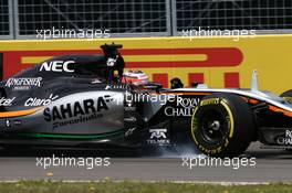 Nico Hulkenberg (GER) Sahara Force India F1 VJM08 locks up under braking. 05.06.2015. Formula 1 World Championship, Rd 7, Canadian Grand Prix, Montreal, Canada, Practice Day.