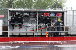 Sahara Force India F1 Team pit gantry in the rain. 05.06.2015. Formula 1 World Championship, Rd 7, Canadian Grand Prix, Montreal, Canada, Practice Day.