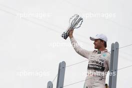 Nico Rosberg (GER) Mercedes AMG F1 celebrates his second position on the podium. 07.06.2015. Formula 1 World Championship, Rd 7, Canadian Grand Prix, Montreal, Canada, Race Day.