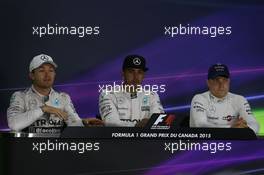 The post race FIA Press Conference (L to R): Nico Rosberg (GER) Mercedes AMG F1, second; Lewis Hamilton (GBR) Mercedes AMG F1, race winner; Valtteri Bottas (FIN) Williams, third, 07.06.2015. Formula 1 World Championship, Rd 7, Canadian Grand Prix, Montreal, Canada, Race Day.