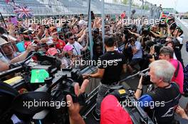 Lewis Hamilton (GBR) Mercedes AMG F1 with the fans after the race. 07.06.2015. Formula 1 World Championship, Rd 7, Canadian Grand Prix, Montreal, Canada, Race Day.
