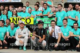 Race winner Lewis Hamilton (GBR) Mercedes AMG F1 celebrates with second placed team mate Nico Rosberg (GER) Mercedes AMG F1 (Left); Peter Bonnington (GBR) Mercedes AMG F1 Race Engineer (Right), and the team. 07.06.2015. Formula 1 World Championship, Rd 7, Canadian Grand Prix, Montreal, Canada, Race Day.
