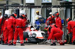 Will Stevens (GBR) Manor Marussia F1 Team makes a pit stop. 07.06.2015. Formula 1 World Championship, Rd 7, Canadian Grand Prix, Montreal, Canada, Race Day.