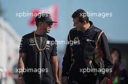 (L to R): Lewis Hamilton (GBR) Mercedes AMG F1 with Federico Gastaldi (ARG) Lotus F1 Team Deputy Team Principal. 06.06.2015. Formula 1 World Championship, Rd 7, Canadian Grand Prix, Montreal, Canada, Qualifying Day.