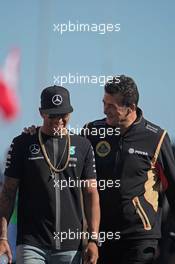 (L to R): Lewis Hamilton (GBR) Mercedes AMG F1 with Federico Gastaldi (ARG) Lotus F1 Team Deputy Team Principal. 06.06.2015. Formula 1 World Championship, Rd 7, Canadian Grand Prix, Montreal, Canada, Qualifying Day.