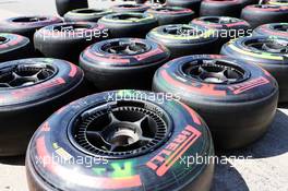 Pirelli tyres used by McLaren in the pits. 04.06.2015. Formula 1 World Championship, Rd 7, Canadian Grand Prix, Montreal, Canada, Preparation Day.