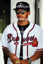 Lewis Hamilton (GBR) Mercedes AMG F1 wears a Boston Braves Hank Aaron baseball jersey. 04.06.2015. Formula 1 World Championship, Rd 7, Canadian Grand Prix, Montreal, Canada, Preparation Day.