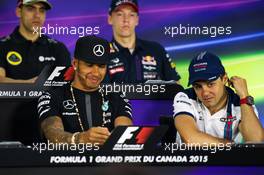(L to R): Lewis Hamilton (GBR) Mercedes AMG F1 and Felipe Massa (BRA) Williams in the FIA Press Conference. 04.06.2015. Formula 1 World Championship, Rd 7, Canadian Grand Prix, Montreal, Canada, Preparation Day.