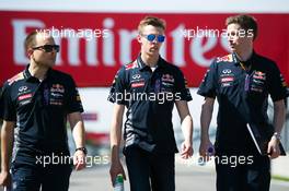 Daniil Kvyat (RUS) Red Bull Racing (Centre) walks the circuit with Gianpiero Lambiase (ITA) Red Bull Racing Engineer (Left) and Michael Manning (IRE) Red Bull Racing Trackside Control Engineer (Right). 04.06.2015. Formula 1 World Championship, Rd 7, Canadian Grand Prix, Montreal, Canada, Preparation Day.