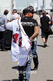 Lewis Hamilton (GBR) Mercedes AMG F1 wears a Boston Braves Hank Aaron baseball jersey. 04.06.2015. Formula 1 World Championship, Rd 7, Canadian Grand Prix, Montreal, Canada, Preparation Day.