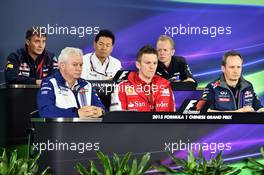 The FIA Press Conference (From back row (L to R)): James Key (GBR) Scuderia Toro Rosso Technical Director; Yasuhisa Arai (JPN) Honda Motorsport Chief Officer; Andrew Green (GBR) Sahara Force India F1 Team Technical Director; Pat Symonds (GBR) Williams Chief Technical Officer; James Allison (GBR) Ferrari Chassis Technical Director; Paul Monaghan (GBR) Red Bull Racing Chief Engineer.  10.04.2015. Formula 1 World Championship, Rd 3, Chinese Grand Prix, Shanghai, China, Practice Day.