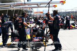 Daniel Ricciardo (AUS) Red Bull Racing RB11 and Daniil Kvyat (RUS) Red Bull Racing RB11 in the pits. 10.04.2015. Formula 1 World Championship, Rd 3, Chinese Grand Prix, Shanghai, China, Practice Day.