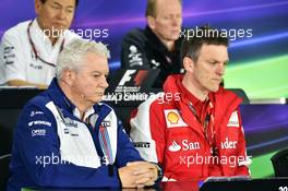 (L to R): Pat Symonds (GBR) Williams Chief Technical Officer and James Allison (GBR) Ferrari Chassis Technical Director in the FIA Press Conference. 10.04.2015. Formula 1 World Championship, Rd 3, Chinese Grand Prix, Shanghai, China, Practice Day.