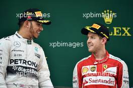 The podium (L to R): race winner Lewis Hamilton (GBR) Mercedes AMG F1 with third placed Sebastian Vettel (GER) Ferrari. 12.04.2015. Formula 1 World Championship, Rd 3, Chinese Grand Prix, Shanghai, China, Race Day.