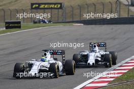 Felipe Massa (BRA) Williams FW37 leads team mate Valtteri Bottas (FIN) Williams FW37. 12.04.2015. Formula 1 World Championship, Rd 3, Chinese Grand Prix, Shanghai, China, Race Day.