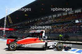 Roberto Merhi (ESP) Manor Marussia F1 Team leaves the pits. 11.04.2015. Formula 1 World Championship, Rd 3, Chinese Grand Prix, Shanghai, China, Qualifying Day.