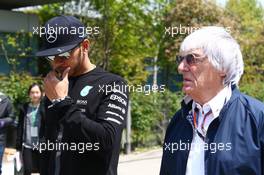 (L to R): Lewis Hamilton (GBR) Mercedes AMG F1 with Bernie Ecclestone (GBR). 11.04.2015. Formula 1 World Championship, Rd 3, Chinese Grand Prix, Shanghai, China, Qualifying Day.