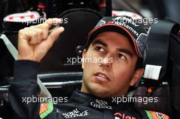 Sergio Perez (MEX) Sahara Force India F1 VJM08. 09.04.2015. Formula 1 World Championship, Rd 3, Chinese Grand Prix, Shanghai, China, Preparation Day.