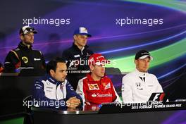(L to R): Felipe Massa (BRA) Williams; Sebastian Vettel (GER) Ferrari; and Jenson Button (GBR) McLaren in the FIA Press Conference. 09.04.2015. Formula 1 World Championship, Rd 3, Chinese Grand Prix, Shanghai, China, Preparation Day.