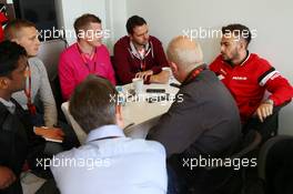 Will Stevens (GBR) Manor Marussia F1 Team with the media. 09.04.2015. Formula 1 World Championship, Rd 3, Chinese Grand Prix, Shanghai, China, Preparation Day.