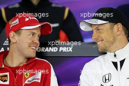 Sebastian Vettel (GER), Scuderia Ferrari and Jenson Button (GBR), McLaren Honda  09.04.2015. Formula 1 World Championship, Rd 3, Chinese Grand Prix, Shanghai, China, Preparation Day.