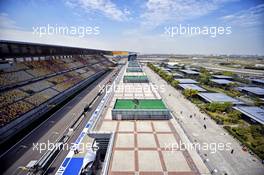 An aerial view of the start / finish straight and paddock. 09.04.2015. Formula 1 World Championship, Rd 3, Chinese Grand Prix, Shanghai, China, Preparation Day.