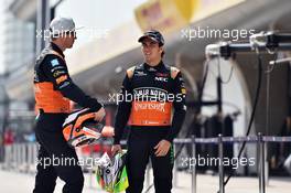 (L to R): Nico Hulkenberg (GER) Sahara Force India F1 with team mate Sergio Perez (MEX) Sahara Force India F1. 09.04.2015. Formula 1 World Championship, Rd 3, Chinese Grand Prix, Shanghai, China, Preparation Day.
