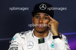 Lewis Hamilton (GBR) Mercedes AMG F1 in the FIA Press Conference. 09.05.2015. Formula 1 World Championship, Rd 5, Spanish Grand Prix, Barcelona, Spain, Qualifying Day.
