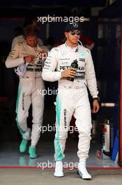 Lewis Hamilton (GBR) Mercedes AMG F1 and team mate Nico Rosberg (GER) Mercedes AMG F1 in parc ferme. 09.05.2015. Formula 1 World Championship, Rd 5, Spanish Grand Prix, Barcelona, Spain, Qualifying Day.