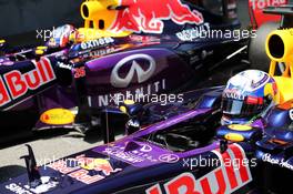 Daniel Ricciardo (AUS) Red Bull Racing RB11 (Right) and team mate Daniil Kvyat (RUS) Red Bull Racing RB11 in parc ferme. 09.05.2015. Formula 1 World Championship, Rd 5, Spanish Grand Prix, Barcelona, Spain, Qualifying Day.