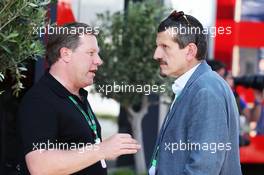 (L to R): Zak Brown (USA) Just Marketing Ltd. with Guenther Steiner (ITA) Haas F1 Team Prinicipal. 09.05.2015. Formula 1 World Championship, Rd 5, Spanish Grand Prix, Barcelona, Spain, Qualifying Day.