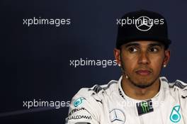 Lewis Hamilton (GBR) Mercedes AMG F1 in the FIA Press Conference. 09.05.2015. Formula 1 World Championship, Rd 5, Spanish Grand Prix, Barcelona, Spain, Qualifying Day.