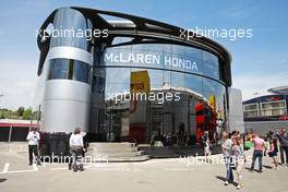 McLaren motorhome. 07.05.2015. Formula 1 World Championship, Rd 5, Spanish Grand Prix, Barcelona, Spain, Preparation Day.