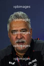 Dr. Vijay Mallya (IND) Sahara Force India F1 Team Owner in the FIA Press Conference. 03.07.2015. Formula 1 World Championship, Rd 9, British Grand Prix, Silverstone, England, Practice Day.