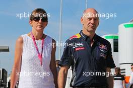 Adrian Newey (GBR) Red Bull Racing Chief Technical Officer with his wife Marigold Newey. 03.07.2015. Formula 1 World Championship, Rd 9, British Grand Prix, Silverstone, England, Practice Day.