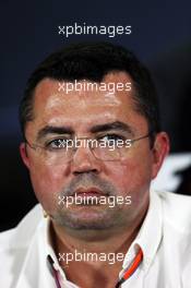 Eric Boullier (FRA) McLaren Racing Director in the FIA Press Conference. 03.07.2015. Formula 1 World Championship, Rd 9, British Grand Prix, Silverstone, England, Practice Day.