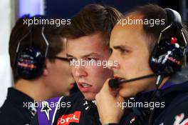 Daniil Kvyat (RUS) Red Bull Racing with Gianpiero Lambiase (ITA) Red Bull Racing Engineer. 03.07.2015. Formula 1 World Championship, Rd 9, British Grand Prix, Silverstone, England, Practice Day.