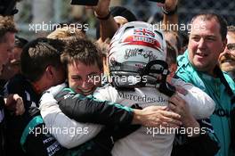 Race winner Lewis Hamilton (GBR) Mercedes AMG F1 celebrates in parc ferme. 05.07.2015. Formula 1 World Championship, Rd 9, British Grand Prix, Silverstone, England, Race Day.