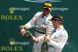 Lewis Hamilton (GBR), Mercedes AMG F1 Team and Nico Rosberg (GER), Mercedes AMG F1 Team  05.07.2015. Formula 1 World Championship, Rd 9, British Grand Prix, Silverstone, England, Race Day.