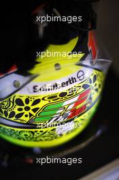 The helmet of Sergio Perez (MEX) Sahara Force India F1. 04.07.2015. Formula 1 World Championship, Rd 9, British Grand Prix, Silverstone, England, Qualifying Day.