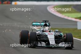 Lewis Hamilton (GBR) Mercedes AMG F1 W06 sends sparks flying. 04.07.2015. Formula 1 World Championship, Rd 9, British Grand Prix, Silverstone, England, Qualifying Day.