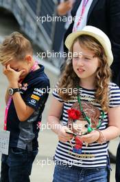 Bluebell, daughter of Geri Halliwell (GBR) Singer with Beau, son of Emma Bunton (GBR) Singer. 05.07.2015. Formula 1 World Championship, Rd 9, British Grand Prix, Silverstone, England, Race Day.