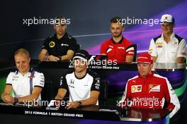 The FIA Press Conference (From back row (L to R)): Pastor Maldonado (VEN) Lotus F1 Team; Will Stevens (GBR) Manor Marussia F1 Team; Marcus Ericsson (SWE) Sauber F1 Team; Valtteri Bottas (FIN) Williams; Jenson Button (GBR) McLaren; Kimi Raikkonen (FIN) Ferrari.  02.07.2015. Formula 1 World Championship, Rd 9, British Grand Prix, Silverstone, England, Preparation Day.