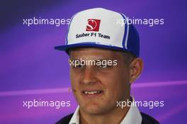 Marcus Ericsson (SWE) Sauber F1 Team in the FIA Press Conference. 02.07.2015. Formula 1 World Championship, Rd 9, British Grand Prix, Silverstone, England, Preparation Day.
