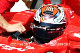 Kimi Raikkonen (FIN) Ferrari SF15-T with a tribute to Jules Bianchi. 24.07.2015. Formula 1 World Championship, Rd 10, Hungarian Grand Prix, Budapest, Hungary, Practice Day.
