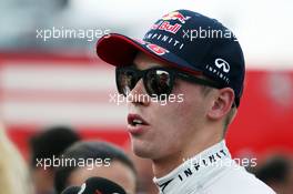 Daniil Kvyat (RUS) Red Bull Racing with the media. 25.07.2015. Formula 1 World Championship, Rd 10, Hungarian Grand Prix, Budapest, Hungary, Qualifying Day.